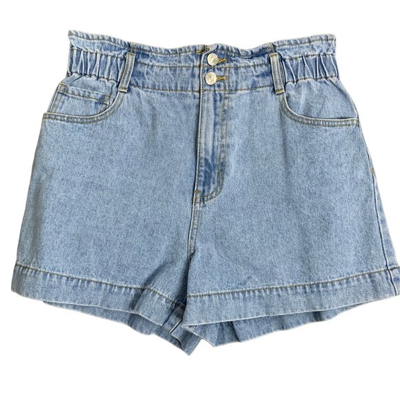 Forever 21 Pants - Forever 21 Paperbag Waist Denim Shorts L Light Wash High Rise Elastic Pockets